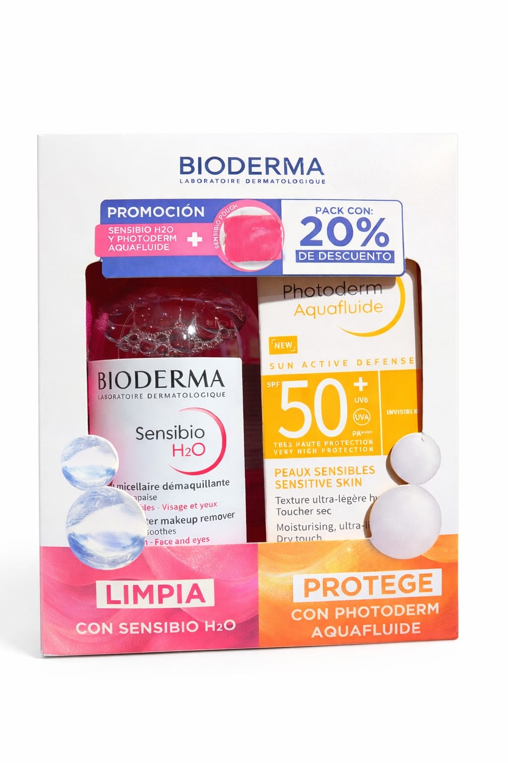 Pack Bioderma Sensibio H2O 250ml + Photoderm Aquafluido Neutro 40ml