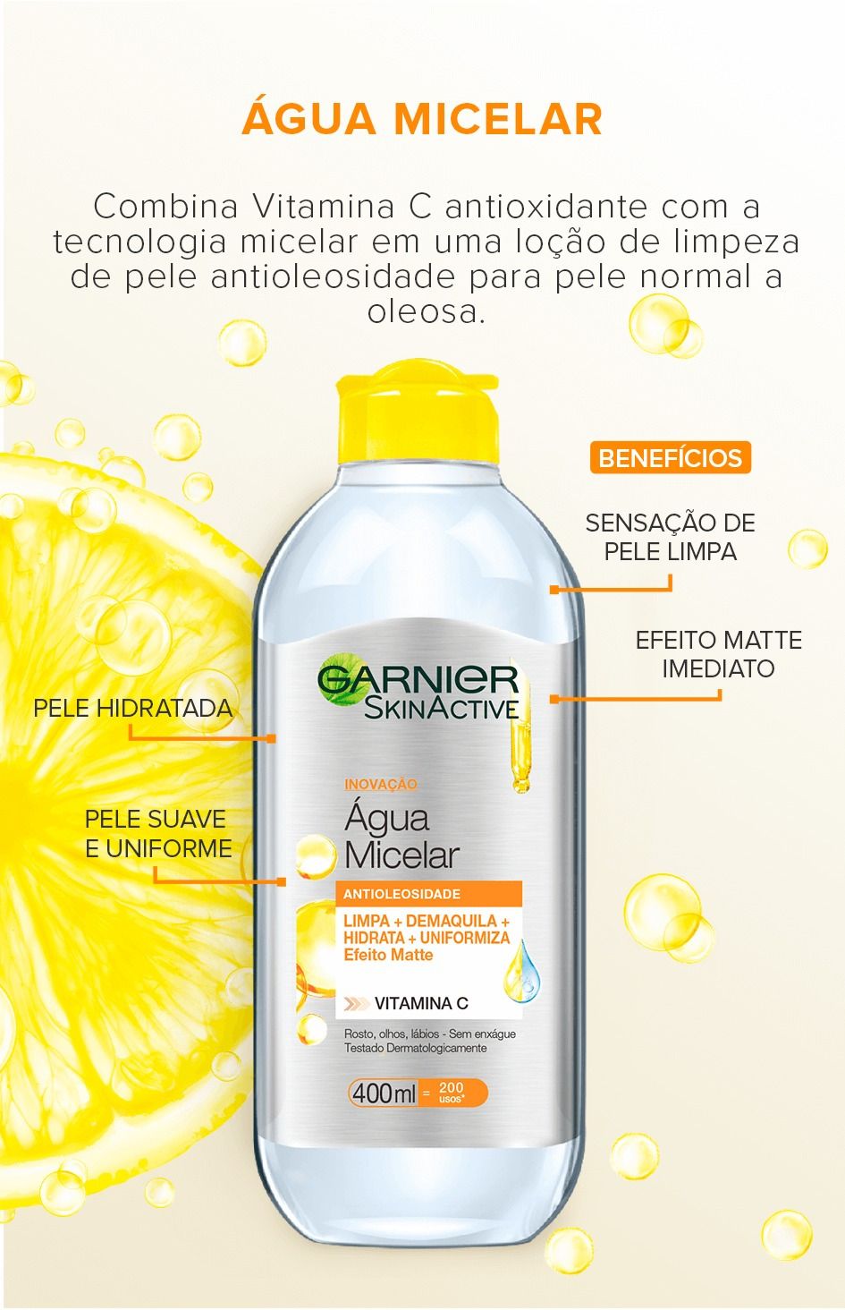 Agua Micelar, Desmaquillante Vitamina C Express Aclara Garnier